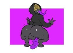 alien animal_genitalia animal_penis ass balls bandage big_butt big_penis biped bottomless clothed clothing equine_penis hoodie horsecock humanoid jacket long_tongue looking_at_viewer male penis pokebraix purple_penis purple_tongue sharp_teeth smile solo spooks_(agrievousspooks) teeth thick_thighs tongue tongue_out topwear