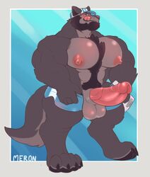 2019 4_toes 5_fingers anthro balls baseball_cap beard big_muscles big_nipples big_pecs big_penis black_hair black_nose body_hair bottomwear canid canine canis chest_hair clothed clothing coach_mika digitigrade erection facial_hair fingers fur grey_body grey_fur hair happy_trail hat headgear headwear huge_cock huge_muscles licking licking_lips looking_at_viewer male male_only mammal merong multicolored_body multicolored_fur muscular muscular_male nipples partially_clothed pecs penis pink_nipples pink_penis pink_tongue shorts shorts_down solo toes tongue tongue_out topless two_tone_body two_tone_fur vein veiny_penis wolf yellow_eyes