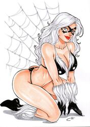 1girls 2019 ass big_breasts black_bra black_cat_(marvel) black_gloves black_panties black_shoes black_thong blue_eyes bra breasts busty carla_torres cleavage dated domino_mask ed_benes_studio eyeshadow felicia_hardy female female_only fur_trim gloves kneeling large_breasts lipstick long_hair looking_at_viewer makeup marvel marvel_comics mascara mask panties pinup red_lips red_lipstick shoes signature smile solo spider-man_(series) spider_web superheroine thighs thong traditional_media white_hair