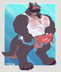 2019 4_toes 5_fingers anthro balls baseball_cap beard big_muscles big_nipples big_pecs big_penis black_hair black_nose body_hair bottomwear canid canine canis chest_hair clothed clothing coach_mika digitigrade erection facial_hair fingers fur grey_body grey_fur hair hat headgear headwear huge_cock huge_muscles licking licking_lips looking_at_viewer male male_only mammal merong multicolored_body multicolored_fur muscular muscular_male nipples partially_clothed pecs penis pink_penis pink_tongue shirt shorts shorts_down solo tank_top tight_clothing toes tongue tongue_out topwear two_tone_body two_tone_fur vein veiny_penis whistle wolf yellow_eyes