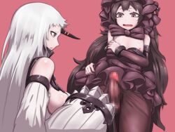 1futa 1girls arm_warmers bangs bare_shoulders big_penis black_dress black_hair black_legwear black_ribbon black_sleeves breasts censored detached_sleeves dress elbow_sleeve erection erection_under_clothes erection_under_pantyhose flat_chest frilled_dress frilled_headband frills futa_on_female futanari gauntlets glowing_horn glowing_horns gothic_lolita hairband high_collar horn horns huge_breasts intersex isolated_island_oni kantai_collection large_penis larger_female lifted_by_self lolita_fashion lolita_hairband long_hair looking_at_penis mosaic_censoring multiple_girls neck_ribbon nipples onboro_(clunker) open_mouth pale_skin pantyhose parted_lips penis penis_awe penis_out pink_background red_eyes ribbon seaport_hime shinkaisei-kan shiny shiny_skin sideboob sidelocks size_difference skirt skirt_lift smaller_futanari undressing very_long_hair white_dress white_hair white_sleeves wide_sleeves