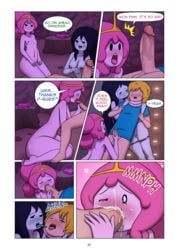 1boy 2girls adventure_time blowjob breasts cartoon_network comic cubbychambers cum cum_in_mouth fellatio finn_the_human marceline penis penis_awe princess_bubblegum pussy shock shocked shocked_expression shocked_eyes speech_bubble surprised tagme text