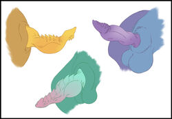 3boys absurd_res avian barbed_penis disembodied_penis dragon genitals gryphon hi_res knot male male_only mel21-12 penis reptile scalie slit testicles