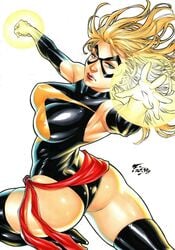 1girls 2019 angry ass aura avengers big_breasts black_gloves black_heels black_leotard black_thighhighs blonde_hair blue_eyes breasts busty carol_danvers dated domino_mask ed_benes_studio eyeshadow female female_only flexible flying fred_benes from_behind glare gloves glowing_hand heels large_breasts leotard lipstick looking_at_viewer looking_back looking_back_at_viewer makeup marvel marvel_comics mascara mask ms._marvel ms._marvel_(carol_danvers) nipple_bulge pinup red_lips red_lipstick red_sash sash signature solo superheroine thighhighs thong traditional_media