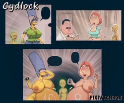 20th_century_fox big_ass big_breasts crossover cum cum_inside cydlock family_guy green_skin lois_griffin marge_simpson milf multiple_girls multiple_pregnancies pregnant red_lipstick the_simpsons