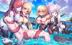 breasts censored cleavage enemy_vessel_(warship_girls_r) enterprise_(warship_girls_r) nipples pantyhose pointy_ears pussy ray_(pixiv9514208) tagme tail torn_clothes warship_girls_r wet yorktown_(warship_girls_r)