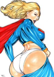 1girls 2019 ass big_ass big_breasts big_breasts blonde_hair blue_eyes blue_shirt blue_skirt breasts busty cape dat_ass dated dc dc_comics ed_benes_studio eyeshadow female female_only kara_zor-el large_breasts lipstick looking_back looking_back_at_viewer looking_down looking_down_at_viewer makeup mascara matheushenrique_(artist) panties pinup purple_lips purple_lipstick red_cape round_ass shirt signature skirt skirt_down skirt_pull solo supergirl superheroine superman_(series) thick_ass traditional_media white_panties