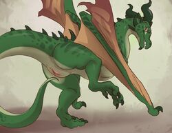 1girls 2019 anus ass claws dragon female female_only feral looking_at_viewer looking_back membrane_(anatomy) membranous_wings nude otherwords presenting presenting_hindquarters pussy rear_view scalie selara simple_background solo wings wyvern