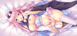 aliasing animal_ears breasts fingering heterochromia kinokomushi long_hair masturbation navel nipples original stockings tail