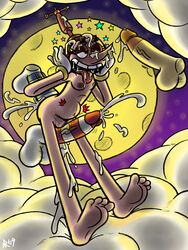 1futa 1girls 2boys anthro barefoot cum cum_in_mouth cum_inside cum_on_face cumshot cuphead cuphead_(game) disembodied_penis female futanari handwear hilda_berg male male_on_futa ms._chalice mugman oral pale_skin soles stomach_bulge vaginal