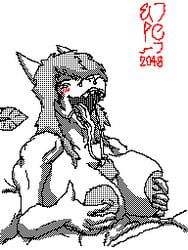 anthro athletic biceps big_breasts bodily_fluids breasts cum cum_on_face ejaculation elmo-san female fish flipnote_studio galina genital_fluids low_res male marine muscular nipples paizuri partially_colored penis scalie sea_serpent shark