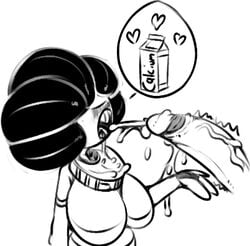 afro alien blush bodily_fluids breasts choker cum cum_in_mouth cum_inside cyclops disembodied_penis duo female genital_fluids heart humanoid hybrid jewelry low_res male necklace penis ponk sketch solo_focus straight