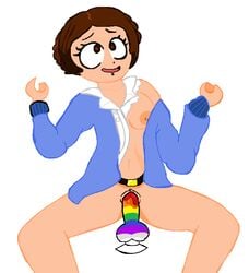 1girls blue_shirt breasts brown_eyes dildo dildo_sitting female female_only heart-shaped_pupils lionsgate looking_up marla_brenner ms_paint penetration playmobil playmobil:_the_movie pussy_juice rainbow_dildo ripped_clothing sex solo vaginal_penetration white_background zorbiaz