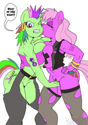 alternate_form alternate_hairstyle alternate_universe anthro anthrofied applejack_(mlp) belt bodily_fluids bottomless bracelet breast_squish breasts breasts_frottage chaps clitoral_hood clitoris clothed clothing cutie_mark dialogue ear_piercing ear_ring equid equine face_lick facial_piercing female female/female feminist finger_fuck fingering fingering_partner freckles friendship_is_magic furry genital_fluids green_eyes half-closed_eyes hand_on_hip horse jewelry kandlin legwear licking lidded_eyes mammal my_little_pony narrowed_eyes nipple_tape nose_piercing nose_ring one_eye_closed open_vest pasties penetration piercing pony punk purple_eyes pussy pussy_juice rainbow_dash_(mlp) rainbow_punk recolor scissors simple_background smooth_skin squish stockings tape tattoo thigh_highs tongue tongue_out topwear torn_clothing torn_legwear torn_stockings tube_top under_boob vaginal_penetration venus_symbol vest white_background whitekitten wristband yuri