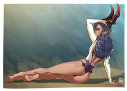 1girls ass back back_view bare_legs barefoot big_ass black_hair castanic clothing dark-skinned_female dark_hair dark_skin feet female female_only hair long_hair pointy_ears reabault soles solo tera_online thighs toes watermark