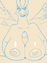 animated articuno avian big_breasts breasts huge_breasts monochrome mountain nintendo orange-peel paizuri pokemon pokemon_(species) pokemorph pokephilia pov scalie snow snowing