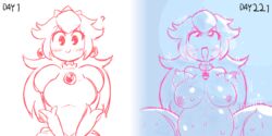 ahe_gao before_and_after before_and_during_pregnancy bite_mark blush bouncing_breasts breasts collar completely_nude crap-man crown dirty drooling eyes_rolling_back female happy heart-shaped_pupils heavy_breathing implied_sex instant_loss_2koma large_breasts long_hair mario_(series) messy messy_hair monochrome nintendo nude offscreen_sex pregnant pregnant_sex princess_peach pubic_hair slave spoken_question_mark stray_pubic_hair sweat third-party_edit tongue tongue_out trembling