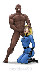 1boy 1girls bald bald_man blonde_hair bodysuit clothed_female_nude_male creepy cum cum_in_mouth dark-skinned_male dark_skin ejaculation exxidor455 exxidor459 fantastic_four female human human_only interracial invisible_woman light-skinned_female light_skin male male_nipples marvel masturbation muscular muscular_male nude nude_male penis straight sue_storm testicles white_background