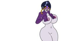 1girls blush covering_breasts drool_on_breasts drooling female jojo's_bizarre_adventure only_female purple_haze_(jjba) purple_skin riptionary solo_female stand_(jjba) tongue_out vento_aureo