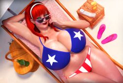 1girls 3d armpits beach bikini breasts candy_suxxx chubby cleavage female female_only glasses grand_theft_auto grand_theft_auto:_vice_city green_eyes huge_breasts orange_hair panties rasmus-the-owl redhead solo solo_female thick_thighs wide_hips