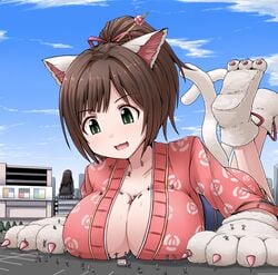 ants breasts cat_ears cat_girl cat_paws catgirl cleavage crowd giant giantess laying_down macro micro miku ochiko_terada paws terada_ochiko worship