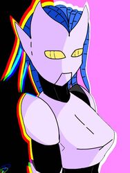 armor blue_hair female humanoid latex_suit robot_girl yellow_eyes zaalka zengar