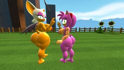 2girls 3d 3d_model amy_rose ass_focus backboob bare_ass bat big_breasts big_butt breasts bubble_ass bubble_butt butt_crack female from_behind furry green_hill_zone huge_ass huge_breasts huge_butt mammal mobian mobian_(species) mobian_bat naked nude pink_fur rouge_the_bat sega sideboob sonic_(series) sonic_adventure_2 sonic_the_hedgehog_(series) source_filmmaker standing thick_thighs video_games viperarcane wide_hips