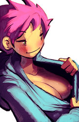 1girls alternate_breast_size artist_request big_breasts breasts clothed clothing earthbound female female_only green_eyes kumatora mother_(game) mother_(series) mother_3 nintendo nipples no_nose pink_hair short_hair simple_background smile solo