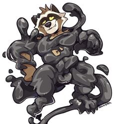 2019 ahe_gao anthro anthrofied bulge crossover duo erection furry gay guardians_of_the_galaxy half-closed_eyes haps living_costume male male_only mammal marvel muscular muscular_male parasite procyonid raccoon rocket_raccoon simple_background symbiote testicles transformation venom venom_(marvel) white_background yaoi yellow_sclera