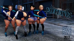 3d 4girls artist_name back_view bangbangrush bare_shoulders big_ass big_breasts big_butt bimbo black_footwear black_hair black_legwear black_stockings blonde_hair blue_hair brown_hair busty car curvy denim denim_shorts detailed_background dress female female_only footwear front_view group holding_object hourglass_figure human legwear long_hair looking_at_viewer looking_back midriff multicolored_hair multiple_females multiple_girls open_mouth original_character outdoor outside pants pose posing shadow short_hair short_shorts shorts shortstack smiling spread_legs spreading standing stockings text tied_hair twintails vest voluptuous wide_hips yellow_hair