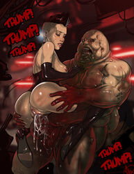 1girls ana_larive ass big_ass big_butt choker corset cum_in_pussy cum_leaking detailed_background elbow_gloves fat_man ganassa killing_floor killing_floor_2 mohawk monster piercings sex spank_marks text thigh_boots vaginal_penetration zombie