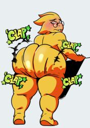 alphys ass ass_clap ass_clapping big_ass blush commission dat_ass deltarune embarrassed female glasses huge_ass kingjaguar kingpantheraonca_(artist) looking_back nude scalie sfx tagme twerking undertale