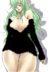 1girls arrancar bleach breasts curvy dunga espada facial_mark female female_only fur_coat green_hair hair_over_one_eye hips large_breasts long_hair nelliel_tu_odelschwanck off_shoulder solo wide_hips yellow_eyes