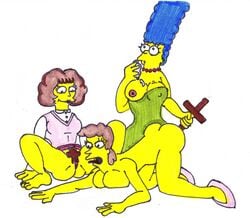 female female_only helen_lovejoy human marge_simpson maude_flanders multiple_females multiple_girls tagme the_simpsons xiro yuri