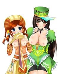 2girls aisha_(romancing_saga) blush breasts claudia_(romancing_saga) female female_only hat looking_at_viewer multiple_girls nipples romancing_saga