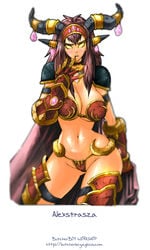 1girls alexstrasza armlet armor big_breasts bikini bikini_armor blizzard_entertainment blush breasts busty butcherboy cape choker cleavage curvy dragon_girl dragon_queen female female_focus female_only gauntlets gloves glowing_eyes hairband hips horn_ornament horn_ring horns huge_breasts jewelry large_breasts legs long_hair midriff milf red_hair skimpy skimpy_armor solo solo_focus swimsuit thong voluptuous warcraft wide_hips world_of_warcraft yellow_eyes