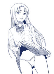 bowtie cameltoe clothing dress_shirt kawashima_ami minazuki_tsuyuha monochrome panties school_uniform serafuku shirt skirt skirt_lift smile toradora!