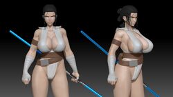 3d athletic bare_legs belt biceps big_breasts black_hair breasts busty cameltoe cleavage fat_mons female female_focus female_only generalbuta hood hoodie hourglass_figure large_breasts lightsaber muscle_tone muscular_female overflowing_breasts pose posing rey sideboob skimpy skimpy_clothes solo star_wars tagme thick_thighs tied_hair wide_hips