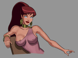 1girls big_breasts blue_eyes breasts busty choker cleavage dc dc_comics dcau doris_zeul earrings female female_focus giganta gold_jewelry hourglass_figure large_breasts long_hair muscular_female navel nipple_slip nipples nipples_visible_through_clothing pinup ponytail red_hair red_lipstick short_dress smiling sunsetriders7 wide_hips wonder_woman_(series)