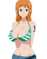 1girls 2d alternate_version_available animated areola bikini bikini_lift bikini_top bouncing_breasts cleavage drooping_breasts female female_only huge_breasts jeans large_breasts long_hair looking_at_viewer nami nipples no_sound one_piece orange_hair pendulous_breasts presenting_breasts shounen_jump showing_off smarthoney smiling solo solo_female solo_focus swinging_breasts teasing thick_thighs undressing video wide_hips