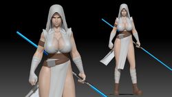 3d athletic bare_legs belt biceps big_breasts breasts busty cleavage female female_focus female_only generalbuta hood hoodie hourglass_figure large_breasts lightsaber loincloth overflowing_breasts pose posing rey solo star_wars tagme thick_thighs wide_hips