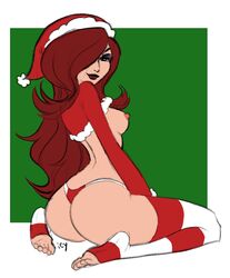 1girls absurdres areolae ass breasts candy_cane_miss_fortune christmas feet female female_only highres iseenudepeople league_of_legends miss_fortune nipples snowdown snowdown_showdown_series solo thighhighs