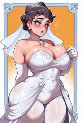 ai_generated black_hair blue_eyes bubble_butt diantha_(pokemon) looking_at_viewer pokemon pov self_insert self_upload wedding_dress wedding_ring