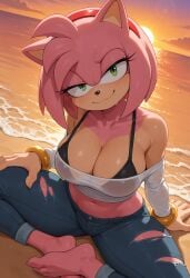 1female 1girl 1girls 2025 2025s 2d 4kids_entertainment aged_up ai ai-created ai_art ai_assisted ai_generated alternate_height amy_rose anthro anthro_female anthrofied barefoot beach belly_button big_ass big_breasts blue_pants blue_sky bra bracelet bracelets breasts curvaceous curvy curvy_figure day daytime detailed_background eulipotyphlan eyebrows eyelashes feet female female_anthro female_focus female_only fur furry furry_female green_eyes hair hairband half-closed_eyes hedgehog hedgehog_ears hedgehog_girl hedgehog_humanoid hedgehog_tail high_quality high_resolution highres huge_breasts idw_comics idw_publishing illustrious_(stable_diffusion) jeans karkinosai large_ass large_breasts looking_at_viewer mammal navel no_humans ocean orange_sky pants peach_body peach_inner_ear peach_skin pink_body pink_fur pink_hair pony_diffusion_(model) pony_diffusion_xl red_hairband ripped_clothing ripped_pants sand sega self_upload shirt shirt_lift short_hair shortstack sitting sitting_on_beach sitting_on_person sitting_on_sand sky smile smiling smiling_at_viewer solo solo_female solo_focus sonic_(series) sonic_advance sonic_advance_2 sonic_advance_3 sonic_adventure sonic_adventure_2 sonic_forces sonic_frontiers sonic_the_hedgehog_(comics) sonic_the_hedgehog_(idw) sonic_the_hedgehog_(series) sonic_x stable_diffusion sun sunlight sweat sweatdrop sweatdrop_on_breasts sweatdrops sweatdrops_on_breasts sweating sweaty_body sweaty_breasts tail thick_thighs thighs tight_clothing toes torn_clothing torn_pants video_games water wet wet_body wet_breasts wet_clothes wet_clothing wet_fur wet_shirt wide_hips