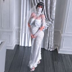 1girls 3d baldur's_gate baldur's_gate_3 bangs black_hair braid daz_studio female gagged green_eyes half_elf indoors light-skinned_female long_hair looking_at_viewer pejack pointy_ears pregnant pregnant_female round_ass shadowheart small_breasts solo standing wedding_dress
