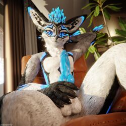 1:1 3d_(artwork) absurd_res animal_genitalia animal_penis anthro anthro_on_anthro balls biped black_body black_fur blender_(artwork) blender_cycles blue_body blue_fur blue_penis canid canine canine_genitalia canine_penis canis chair claws clothing depth_of_field digital_media_(artwork) dominant dragonplayer dragonplayer_(character) erection fox fur furniture genitals grey_body grey_fur hair hi_res hybrid inside knot looking_at_viewer looking_pleasured male mammal multicolored_body nude on_chair open_mouth penis reflection rexouium sitting sitting_on_chair slim slim_anthro slim_male slim_sub smile solo submissive submissive_male tail teasing teasing_viewer white_body white_fur