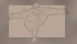 aeromorph aircraft airplane anthro areola back_wings belly big_belly big_breasts big_nipples breasts cockpit digital_media_(artwork) female fin fingers genitals hi_res jet jet_engine living_aircraft living_machine living_vehicle machine merusartz metallic_body navel nipples non-mammal_breasts non-mammal_navel non-mammal_nipples not_furry nude nude_anthro nude_female overweight overweight_anthro overweight_female simple_background smile solo su-25_frogfoot tail tail_fin thick_thighs vehicle vulva wheel wheel_feet wings