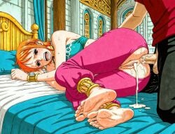 ai_generated anal anal_sex ass ball cum cum_drip cum_in_ass cum_in_pussy female large_penis male male/female monkey_d_luffy nami_(one_piece) one_piece orange_hair penetration pussy sex tattoo veiny_penis