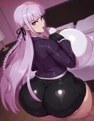 1girls ai ai_generated ass ass_focus bangs bedroom big_ass big_breasts black_jacket black_ribbon black_skirt braid breasts brown_necktie collared_shirt danganronpa danganronpa:_trigger_happy_havoc danganronpa_(series) danganronpa_1 erect_nipples gloves hair_ribbon hand_on_chest huge_ass huge_breasts hyper_breasts indoors jacket kirigiri_kyoko kirigiri_kyouko long_hair long_sleeves looking_back necktie open_clothes open_jacket open_mouth patreon patreon_username pleated_skirt purple_eyes purple_hair reenka25 ribbon shirt side_braid single_braid skirt thick thick_ass thick_thighs white_shirt