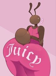 2d absurd_res ant antennae_(anatomy) anthro anthro_male anthro_only ass ass_bigger_than_head ass_focus big_ass big_butt_(male) choco_(dozighost) clothing dozighost english_text fat_ass fat_thighs femboy femboy_only fully_clothed girly huge_ass insect_boy insects looking_back male male_only no_genitals no_sex nonhuman oc simple_background solo tagme tail text text_on_clothing thick_thighs thighs twitter_link